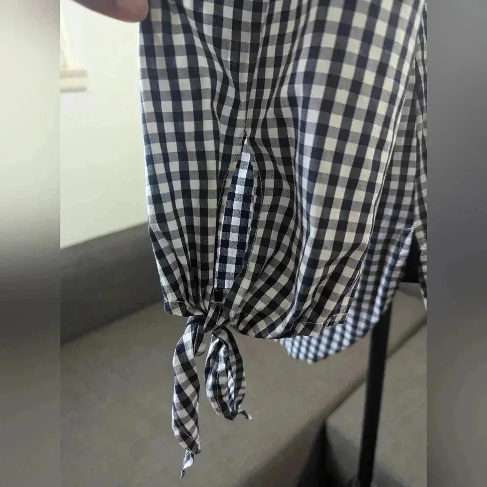 Vince Camuto Black and White Gingham Top -- Size S -- Preppy Jackie O Brunch - Picture 5 of 8